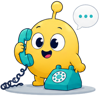 Mascote amarelo falando ao telefone